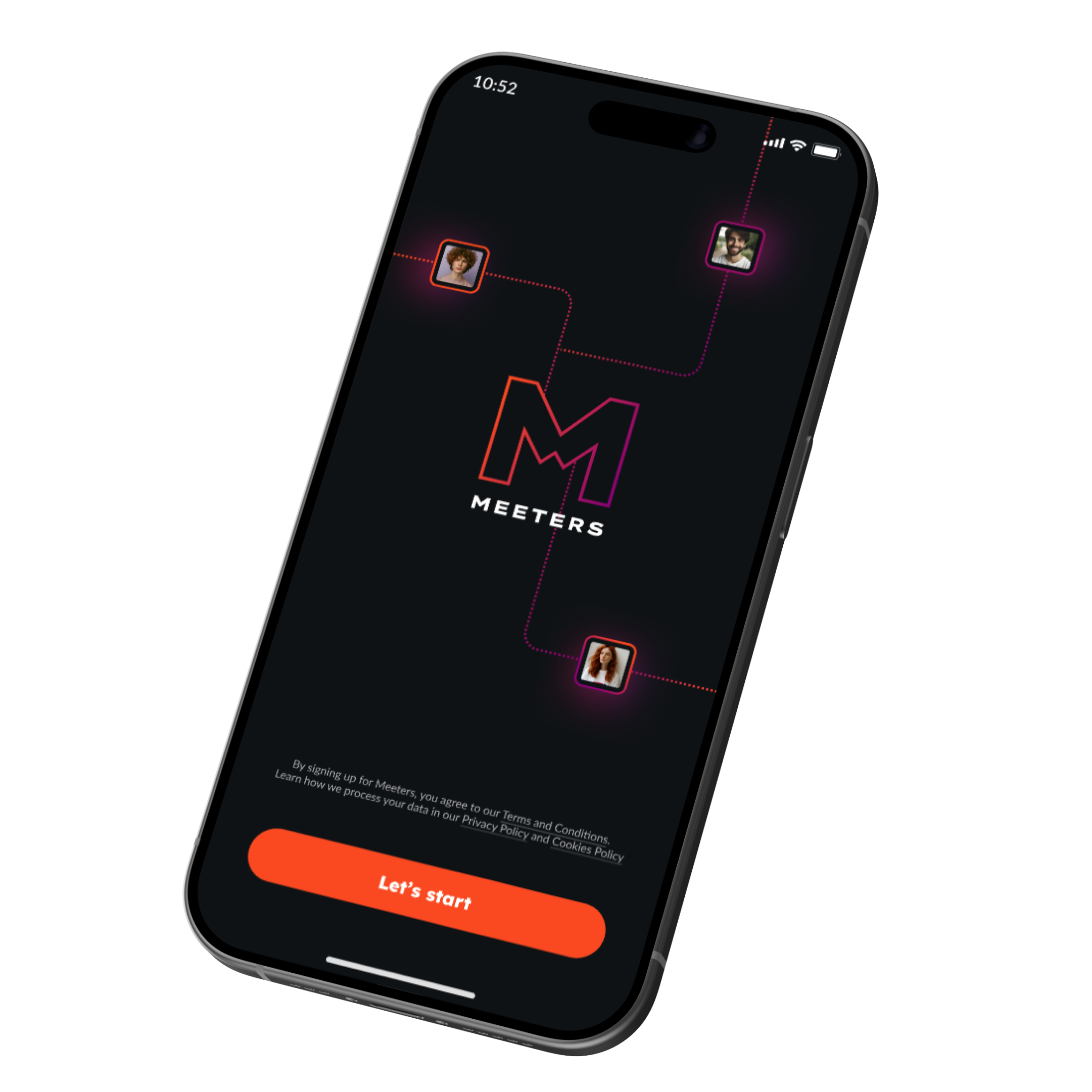 Neario app splash screen with logo and connection network